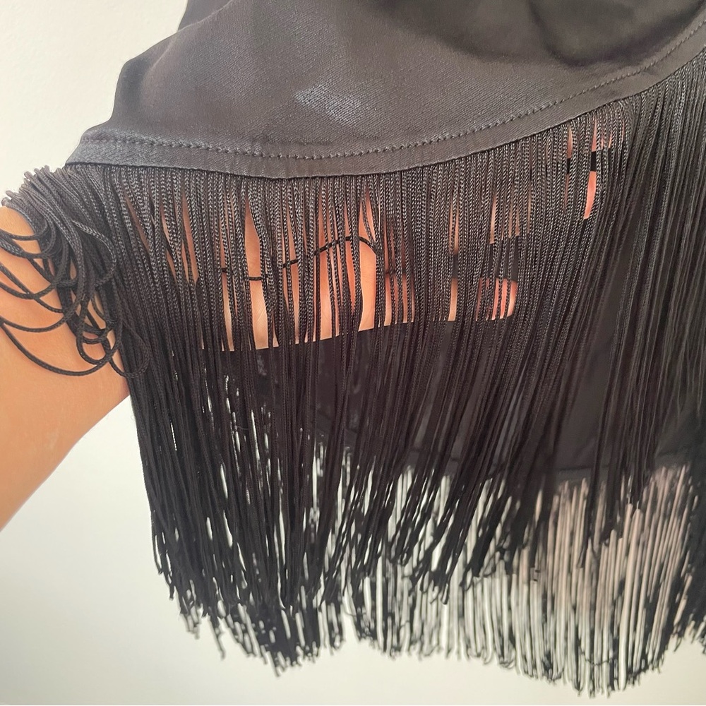 Anthropologie Women’s Long Black Asymmetrical Fringe Satin Split Skirt Size 6 - Picture 11 of 12
